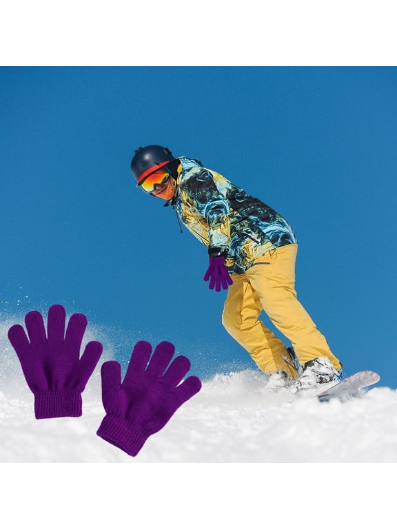 Winter Warm Solid Color Knitted Kids Split Finger Gloves, 100% Acrylic Stretchy Mittens for Boys Girls, One Size, School Play Writing, Fall Winter