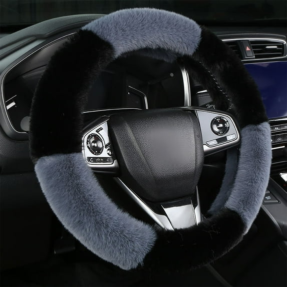 Winter Warm Steering Wheel Cover Soft Short Lint Plush, Non-Slip Grip Handle Protector, Thickened Comfortable Driving Wheel Cover for Women and Men Universal Car Accessories