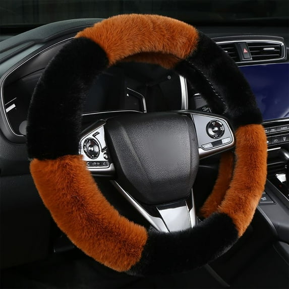 Winter Warm Steering Wheel Cover Soft Short Lint Plush, Non-Slip Grip Handle Protector, Thickened Comfortable Driving Wheel Cover for Women and Men Universal Car Accessories