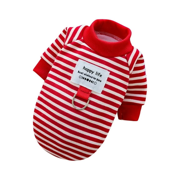 Cozy Pet Clothes Winter Warm Striped Sweater With Leash Hook for Small Medium Cats and Dogs
