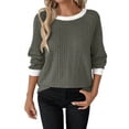 thumbnail image 1 of Winter Warm Sweaters Womens Ribbed Knit Raglan Shirt Sweater Crewneck Color Block Tops Pullover Army Green, M, 1 of 6