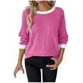 thumbnail image 1 of Winter Warm Sweaters Womens Ribbed Knit Raglan Shirt Sweater Crewneck Color Block Tops Pullover Hot Pink, M, 1 of 2