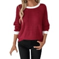 thumbnail image 1 of Winter Warm Sweaters Womens Ribbed Knit Raglan Shirt Sweater Crewneck Color Block Tops Pullover Wine, M, 1 of 2