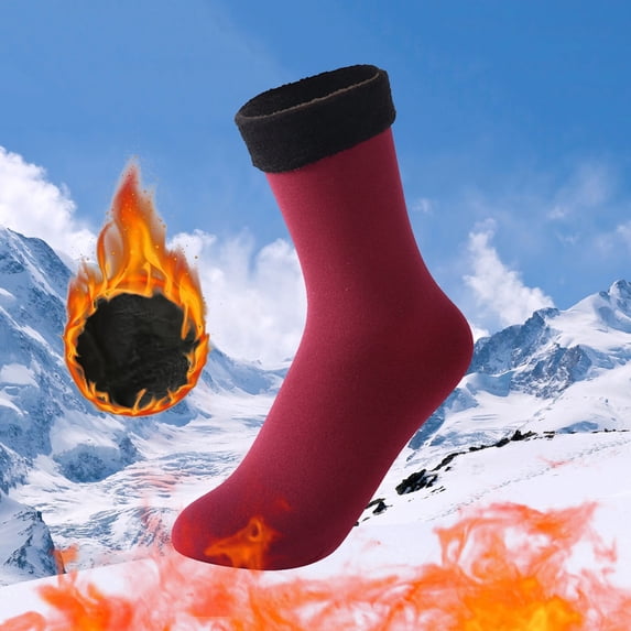 Winter Warm Thermal Socks For Men Women Extra Thick Insulated Heated Crew Boot Socks For Extreme Cold Weather, Wine