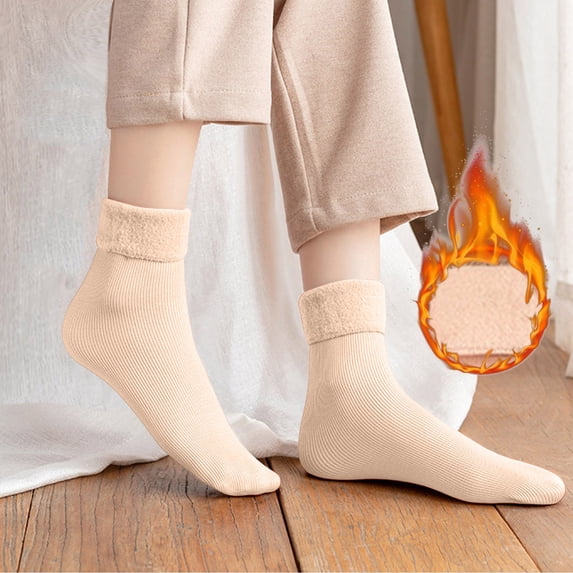 Winter Warm Thermal Socks for Men Women Extra Thick Insulated Heated Crew Boot Socks for Extreme Cold Weather Beige One Size