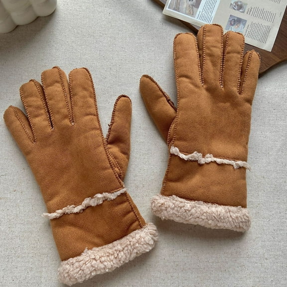Winter Warm Thermal Suede Leather Fleece Lining Driving Gloves Xmas Gift Men Contrast Glove Women