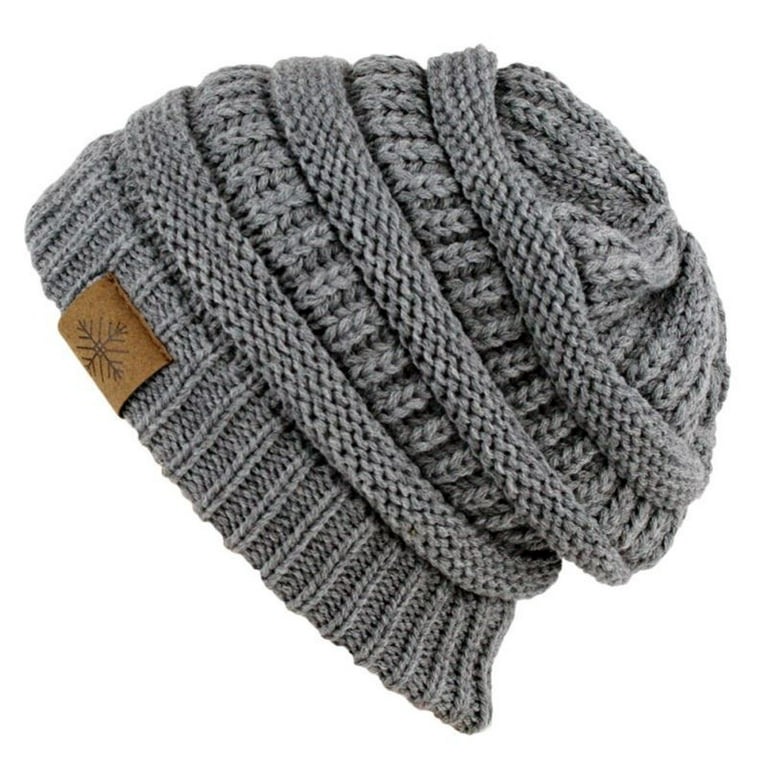 Winter Warm Thick Cable Knit Slouchy Skull Beanie Cap Hat (GREY