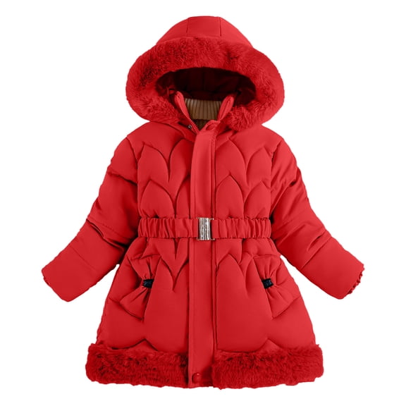 Winter Warm Thickened Hooded Long Coat For Girls Toddler And Big Kids Thermal Padded Jacket Outerwear,Size:5-6 Years