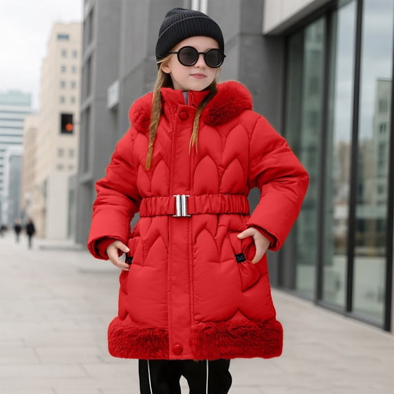 Winter Warm Thickened Hooded Long Coat for Girls Thermal Padded Jacket Outerwear Toddler and Big Kids Cozy Insulated Windproof