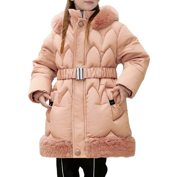 Winter Warm Thickened Hooded Long Coat for Girls Thermal Padded Jacket Outerwear with Soft and Durable Fabric for Toddler and Big Kids