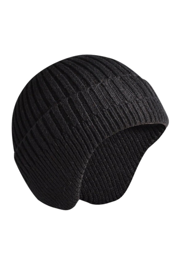 Black (C)$ Hat Men's Autumn and Winter Wool Hat Plus Velvet Thick Knitted Hat Korean Style Trendy Earmuffs Head Hat Cold Protection Warm Hat