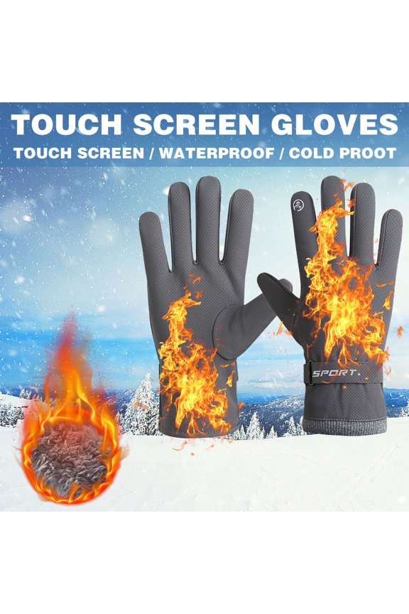Winter Warm Windproof Gloves - Thickened Plush Full-Finger Touchscreen, Unisex Cycling Zipper Gloves for Outdoor Sports, Skiing, Hiking & Running Gray