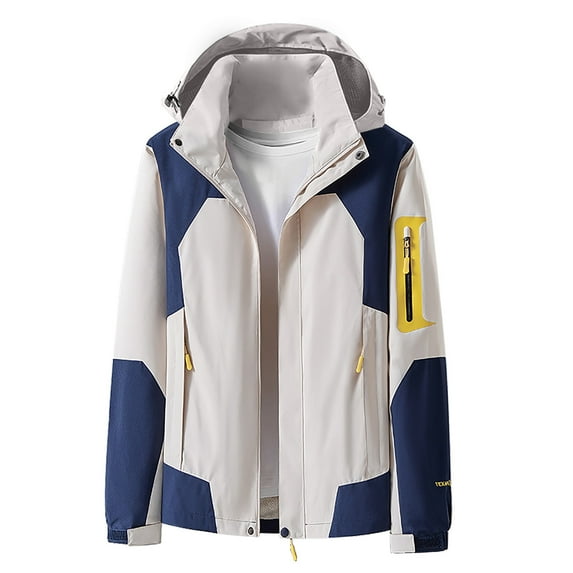 Winter Warm Windproof Zip Up Jackets for Womens Fashion Comfortable Casual Color Block Interchange Jacket Drawstring Pocket Long Sleeve Hooded Casual Outwear Jackets