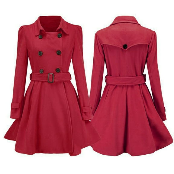 Winter Warm Women Buttons Woolen Coat Trench Jacket Belt Overcoat Outwear Thin Womens Wool Winter Jackets 1950's Coats for Women Wool Button up Coat Seamless Hiking Winter Jackets Womens Long Wool