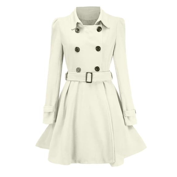 Winter Warm Women Buttons Woolen Coat Trench Jacket Belt Overcoat Outwear