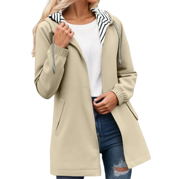 Winter Warm Women Jacket Coat Lightweight Hiking Windbreaker Anorak Jacket With Hood Pockets And Striped For Outdoor Adventures Soft Comfortable Long Sleeve Hooded Jacket For Women