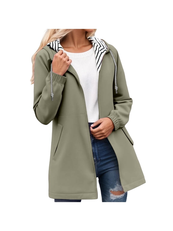 Winter Warm Women Jacket Coat Lightweight Hiking Windbreaker Anorak Jacket With Hood Pockets And Striped For Outdoor Adventures Soft Comfortable Long Sleeve Hooded Jacket For Women