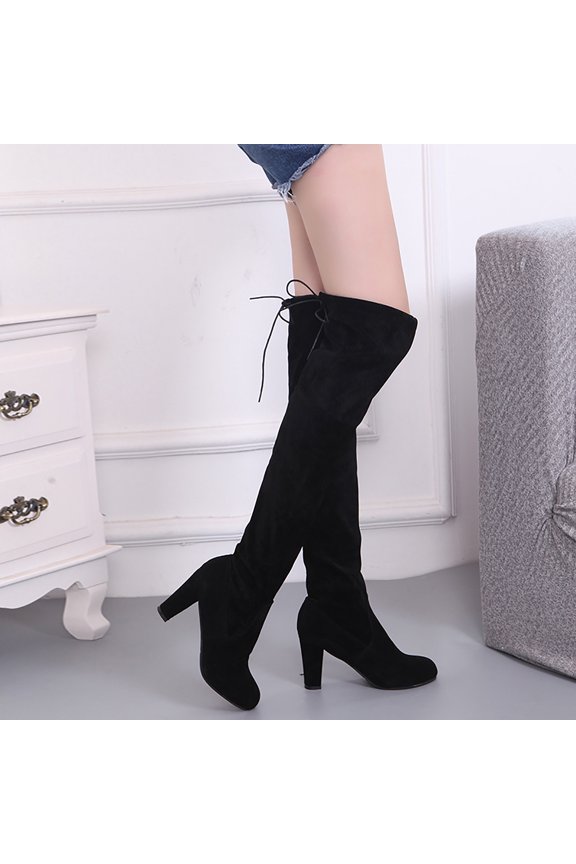 Winter Warm Women'S Rivets Zipper Hoof Heels Riding Horse Sexy Mid Calf Boots
