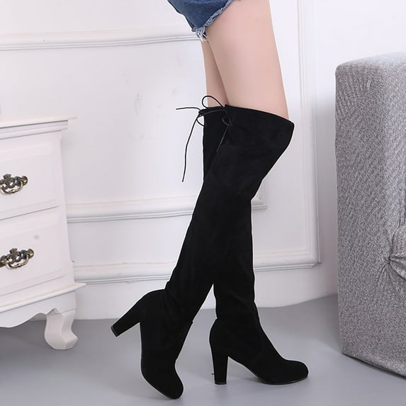 Winter Warm Women'S Rivets Zipper Hoof Heels Riding Horse Sexy Mid Calf Boots