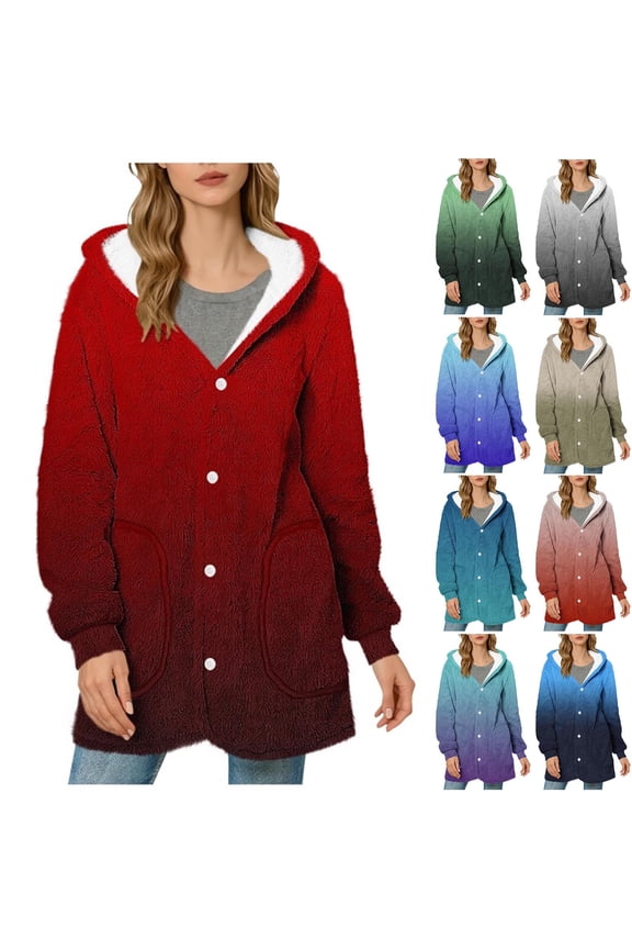 Winter Warm Women's Hooded Blouse Coat Long Sleeve Loose Fit Pocket Blouse Shirt Thermal Solid Printing Long Sleeve Top Casual Outerwear Cold Weather Fashion | CSEONE,Army Green XL