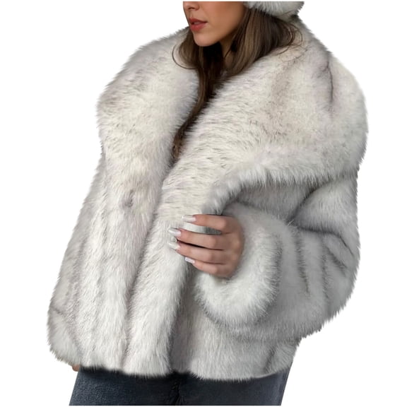 Winter Warm Women's Jacket - Solid Color Furry Stand-Up Collar, Long Sleeve Chic Outerwear Perfect for Daily Wear & Leisure Outings Silver M