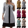 thumbnail image 1 of Winter Warm Women's Long Sleeve Button Down Sweater Dress Two Piece Set Pullover Knit Top Loose Fit Thickened Casual Holiday Outfit Gift for Her | CSEONE,Gray L, 1 of 9