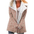 thumbnail image 1 of Winter Warm Zip Up Jackets for Womens Fashion Plus Size Plaid Printed Fashionable Long Sleeved Pocket Composite Plush Button Coat Gifts for Womens, 1 of 5