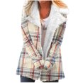 thumbnail image 1 of Winter Warm Zip Up Jackets for Womens Fashion Plus Size Plaid Printed Fashionable Long Sleeved Pocket Composite Plush Button Coat Gifts for Womens, 1 of 5