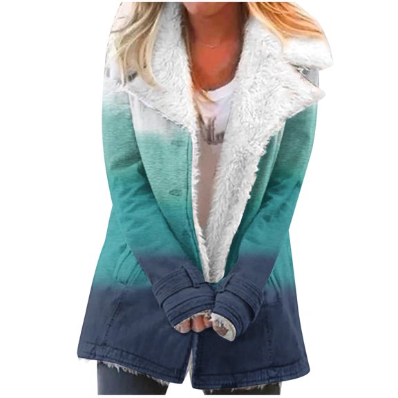 Winter Warm Zip Up Caots for Womens Fashion Plus Size Composite Plush Button Lapels Jacket Outwear Coat