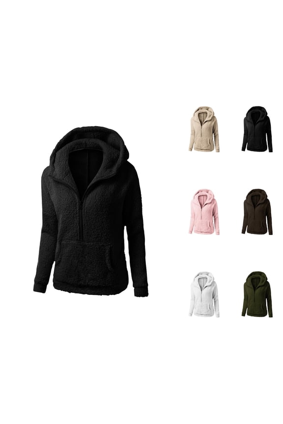 Winter Warm Zip-Up Hooded Sweater Coat for Women â Soft Sherpa Fuzzy , Long Sleeve Plush Casual Outerwear Jacket for Cold Weather Comfort & Style