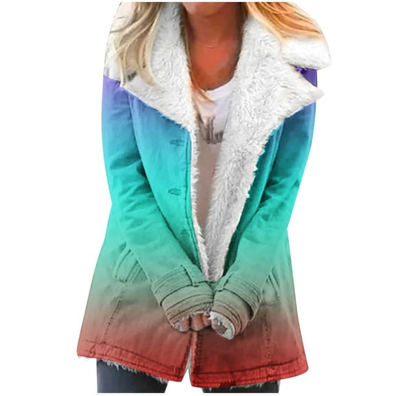 Winter Warm Zip Up Jackets for Womens Fashion Plus Size Composite Plush Button Lapels Jacket Outwear Coat Gifts for Womens