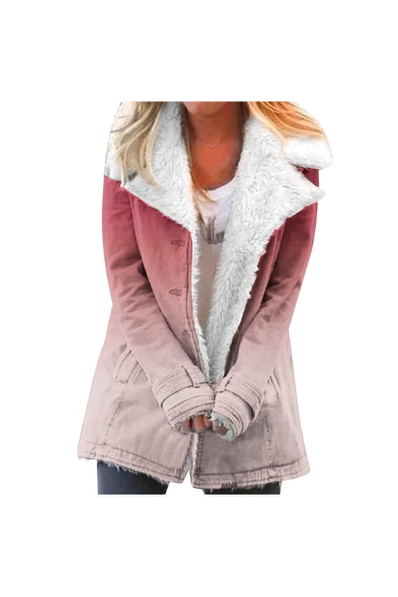 Winter Warm Zip Up Jackets for Womens Fashion Plus Size Composite Plush Button Lapels Jacket Outwear Coat Gifts for Womens