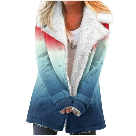 Winter Warm Zip Up Jackets for Womens Fashion Plus Size Composite Plush Button Lapels Jacket Outwear Coat Gifts for Womens