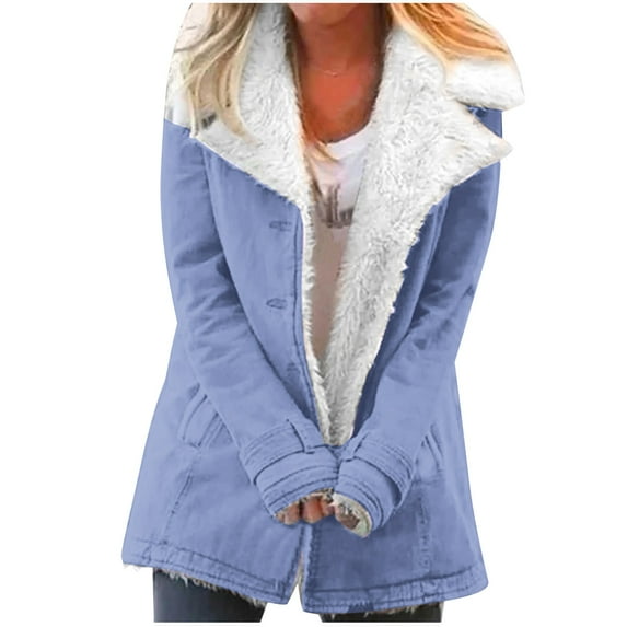 Winter Warm Zip Up Jackets for Womens Fashion Plus Size Composite Plush Button Lapels Jacket Outwear Coat Gifts for Womens