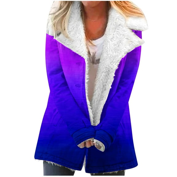 Winter Warm Zip Up Jackets for Womens Fashion Plus Size Composite Plush Button Lapels Jacket Outwear Coat Gifts for Womens