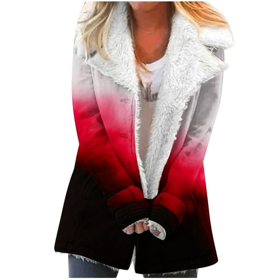 Winter Warm Zip Up Jackets for Womens Fashion Plus Size Composite Plush Button Lapels Jacket Outwear Coat Gifts for Womens