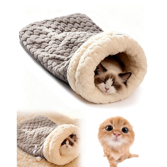 Winter Warming Cat Sleeping Bag, Plush Warm Cave Bed for Indoor Cats