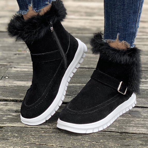 Winter Warmth Faux Fur Snow Boots Women 2024 Faux Suede Warm Plush Ankle Boots Woman Lightweight Non Slip Cotton Shoes Plus Size (Black,43)