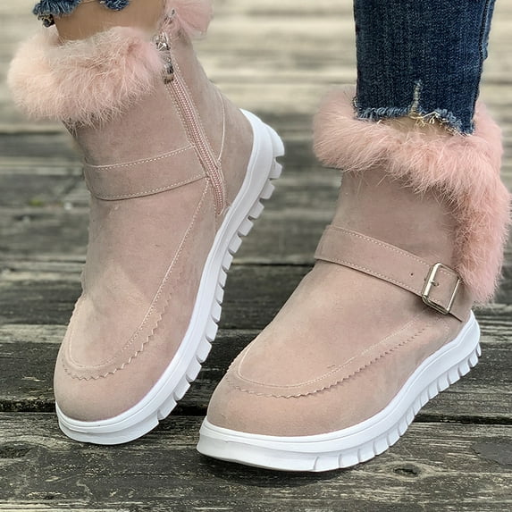 Winter Warmth Faux Fur Snow Boots Women 2024 Faux Suede Warm Plush Ankle Boots Woman Lightweight Non Slip Cotton Shoes Plus Size (Pink,40)