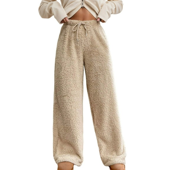 Winter Warmth Fuzzy Pants with Elastic Waistband Straight Leg Design for Everyday Casual Wear Comfort Elastic High Waisted Straight Leg Pull On Trousers