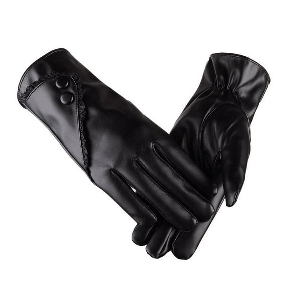 Winter Warmth Plus Velvet Short Thin Touch Screen Driving Women Leather Gloves