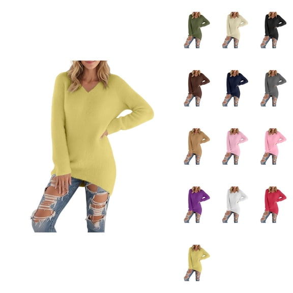 Winter Warmth Solid V-Neck Long Sleeve Fuzzy Pullover Sweater for Women – Plus Size Casual Thermal Soft Comfort Top for Fall & Winter