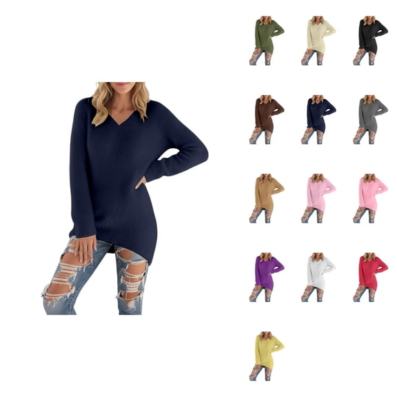 Winter Warmth Solid V-Neck Long Sleeve Fuzzy Pullover Sweater for Women – Plus Size Casual Thermal Soft Comfort Top for Fall & Winter