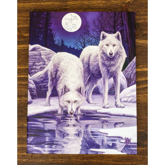 Winter Warrior Frozen Snow Wolves With Full Moon Wood Framed Canvas Wall Decor