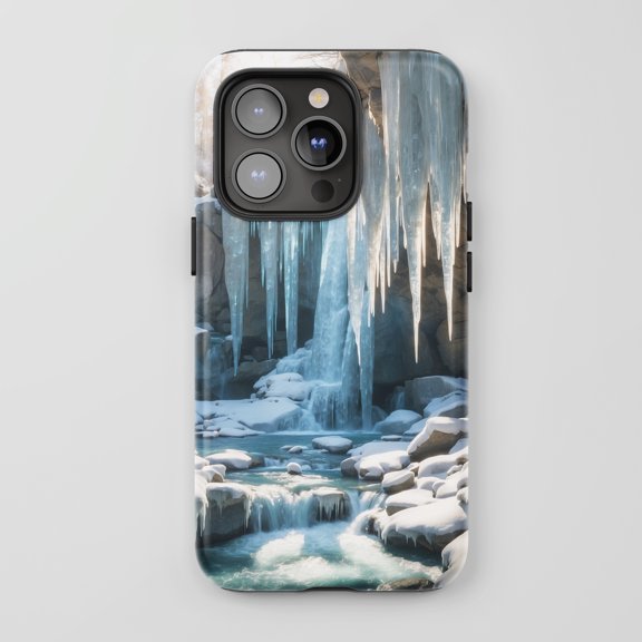 Winter Waterfall Icicle Design for All iPhone Series Tough Phone Case Nature Blue