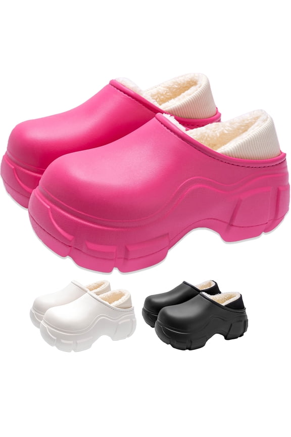 Winter Waterproof EVA Clogs For Women With Fleece Lining - Indoor Outdoor Warm House Slippers, Thick Platform Garden Shoes, Fuzzy Slip-On Slippers For Home Fleece Lined Clogs