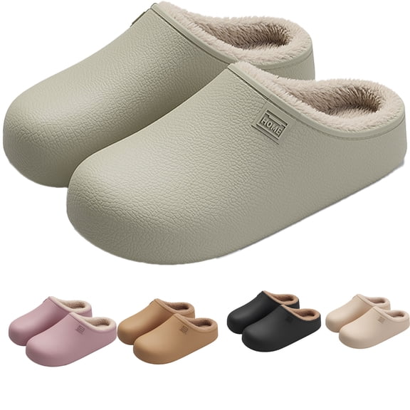 Winter Waterproof Slippers, Unisex Plush Fleece Indoor House Slippers with Non-Slip Sole, Cozy Warm Home Shoes for Men and Women, Soft Comfort Bath Bedroom Fleece Lined Clogs