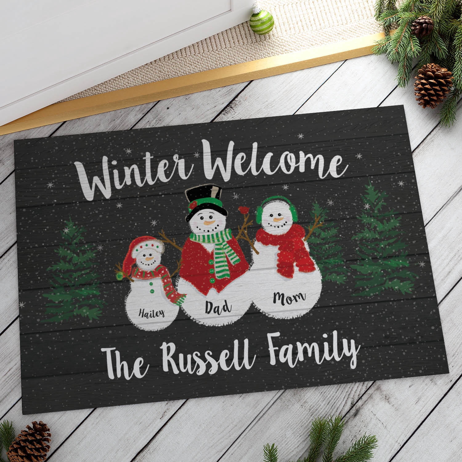 Winter Welcome Family  Personalized Doormat