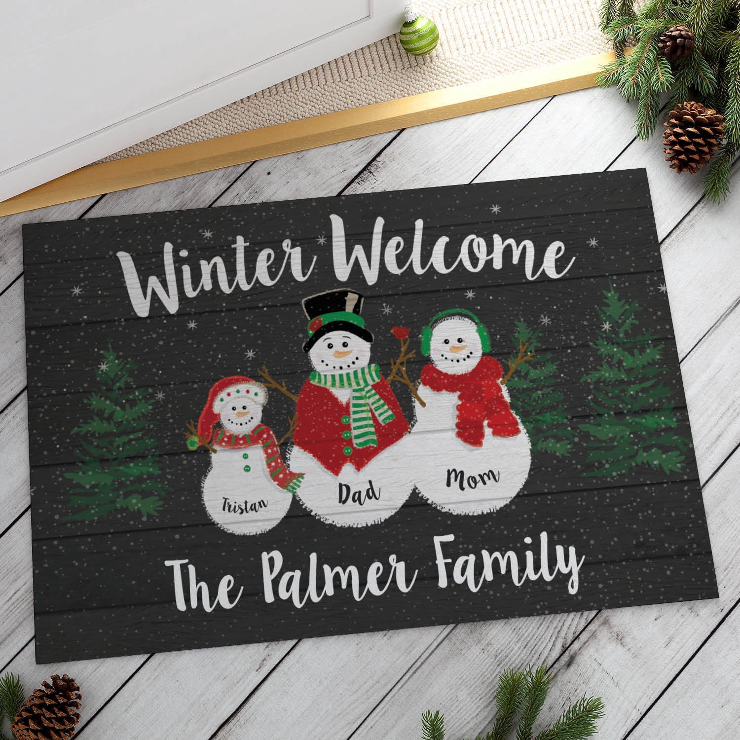 Winter Welcome Personalized Oversized Doormat, 2 Kids