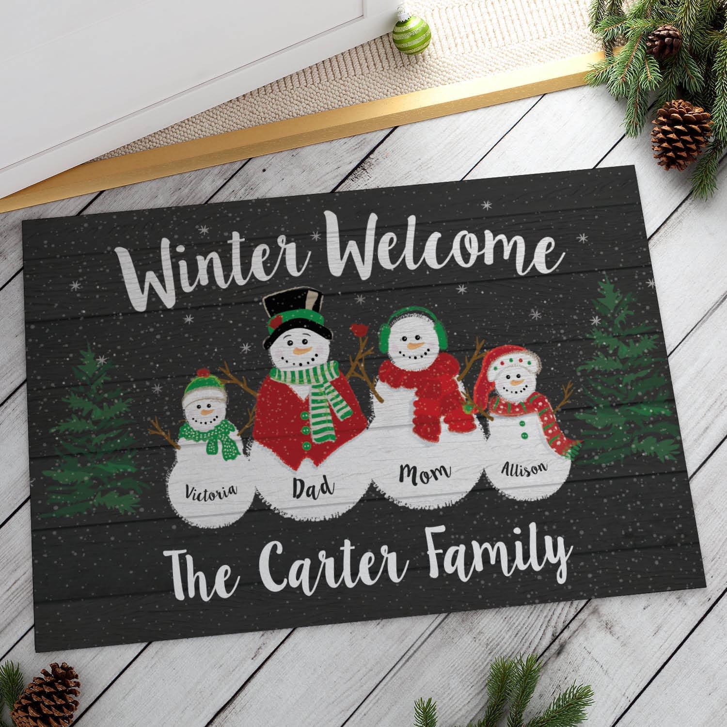 Winter Welcome Personalized Oversized Doormat, 2 Kids